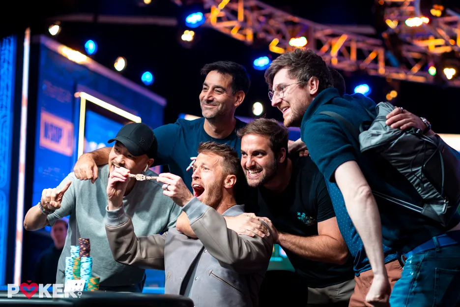 Philip Sternheimer and friends celebrate his first WSOP bracelet win, something he said was a "lifelong dream."
