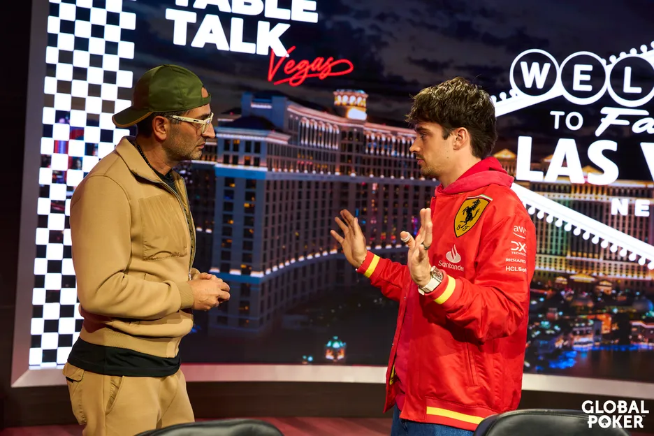 Antonio Esfandari mentors teammate Charles Leclerc on the finer points of poker. 
