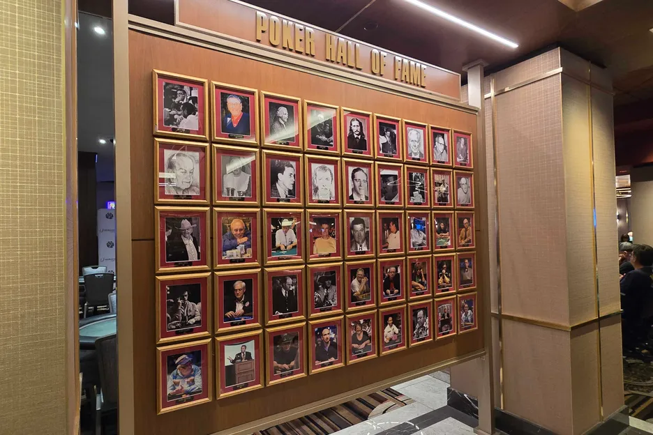 A gallery of Poker Hall of Famers currently sits in the Horseshoe Poker Room in Las Vegas. 