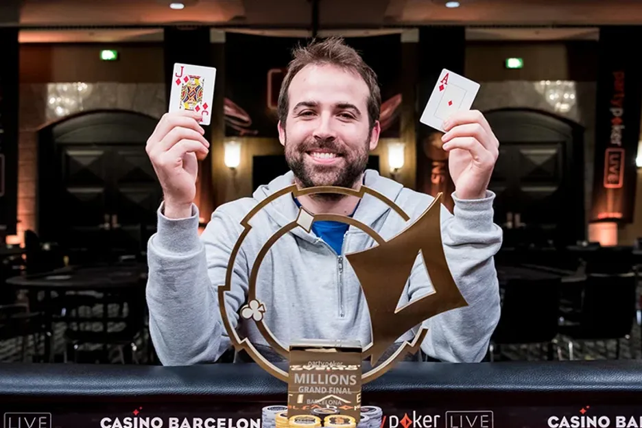 Pascal Lefrancois, pictured celebrating his 2018 partypoker LIVE MILLIONS Grand Final Barcelona Main Event win.