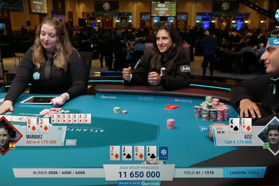 Ana Marquez taps the table after missing her draw. 