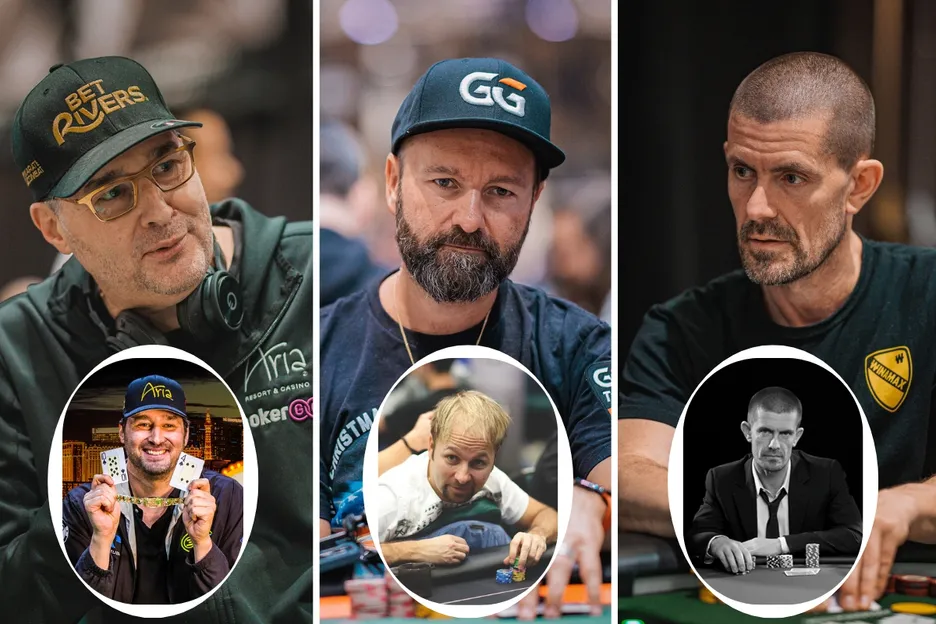Phil Hellmuth, Daniel Negreanu and Gus Hansen, old and new