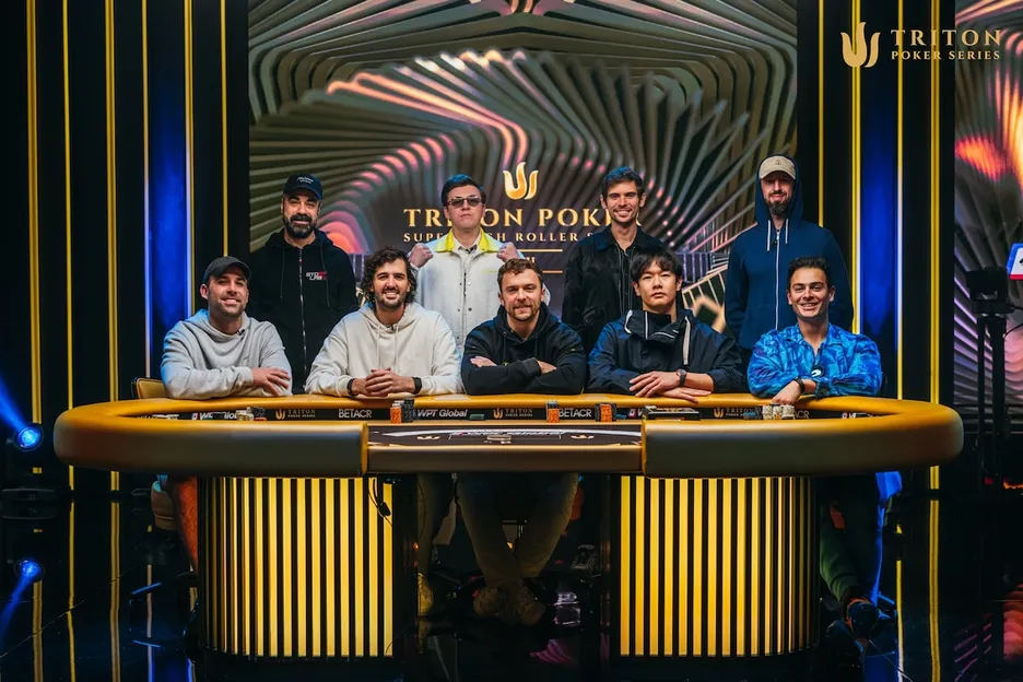 The final table finishers in Event #6. (Clockwise from top left: Orpen Kisacikoglu, Anatoly Filatov, Fedor Holz, Igor Yaroshevskyy, Jon Ander Vallinas, Calvin Lee, David Coleman, Justin Saliba, Pascal Lefrancois)