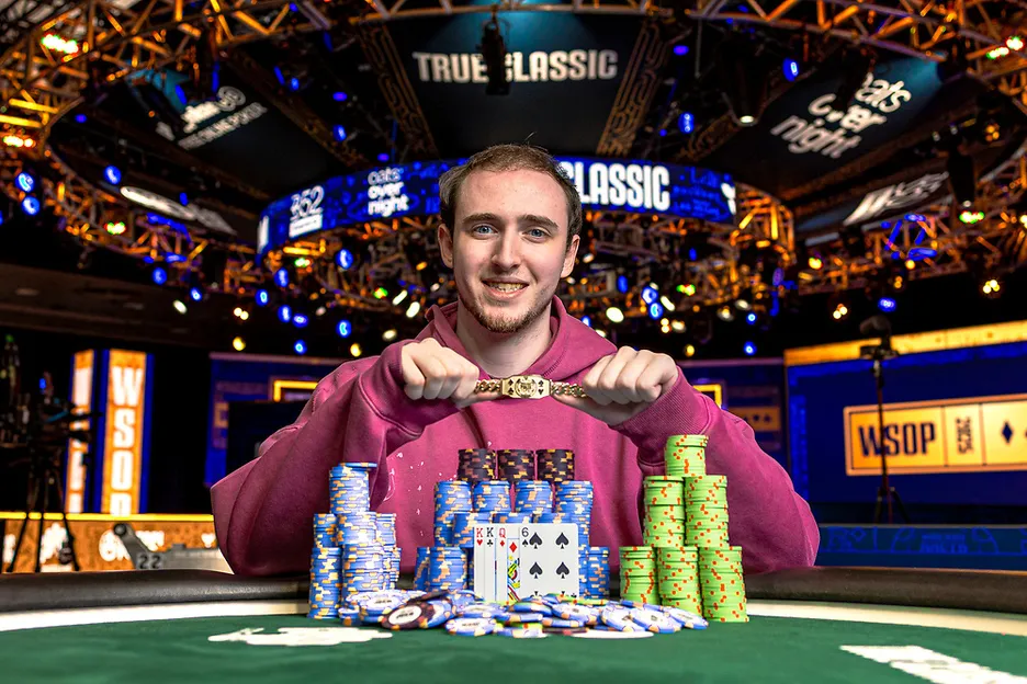 Tyler Brown with his new bracelet (and some artfully stacked chips).