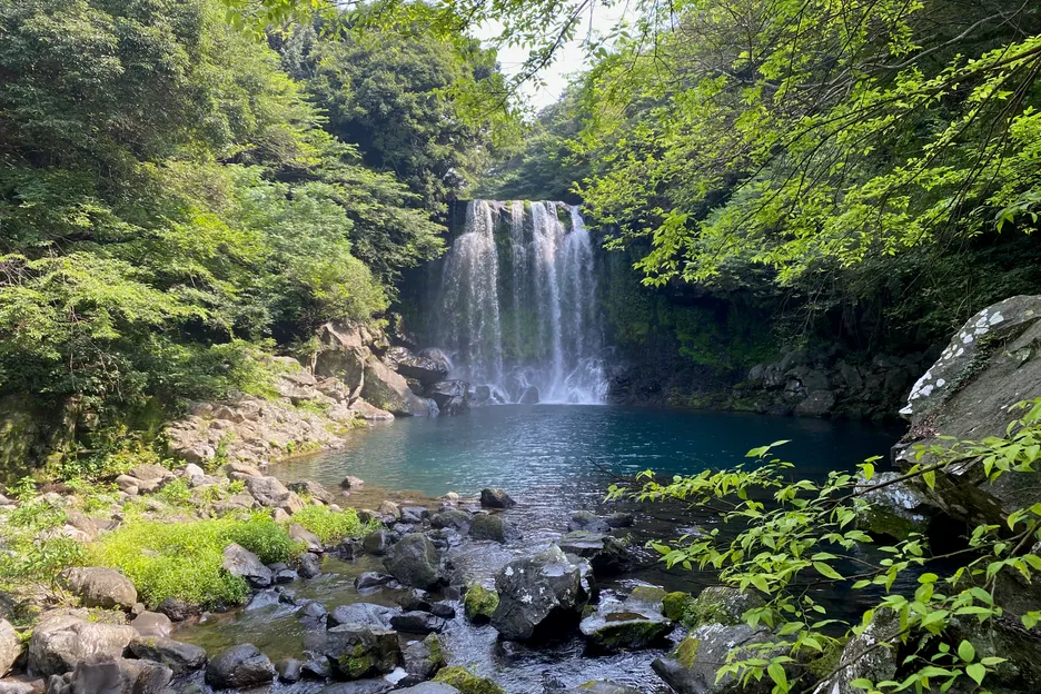 The Cheonjiyeon waterfall in Seogwipo, southern Jeju.