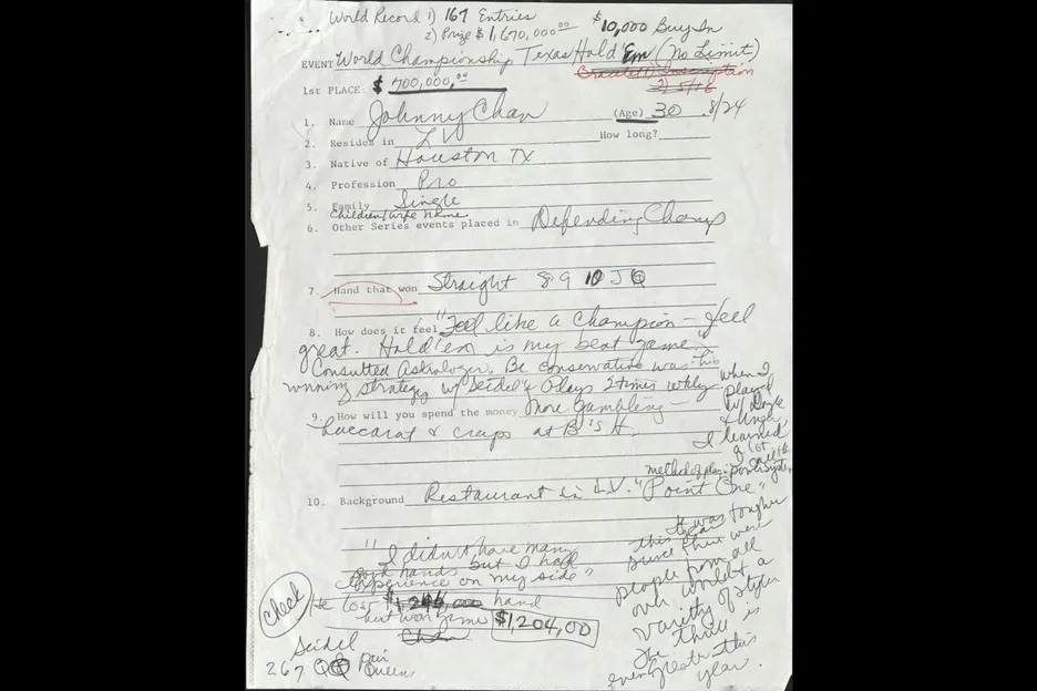 The WSOP Main Event media scrum was much simpler in 1988. 