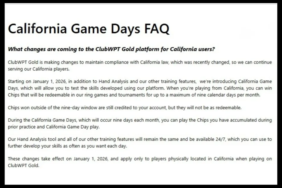 Part of ClubWPT Gold's explanation of the changes in California.