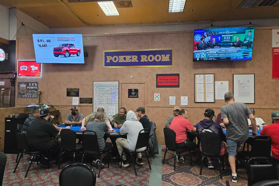 Weekend tournaments often draw five full tables. 