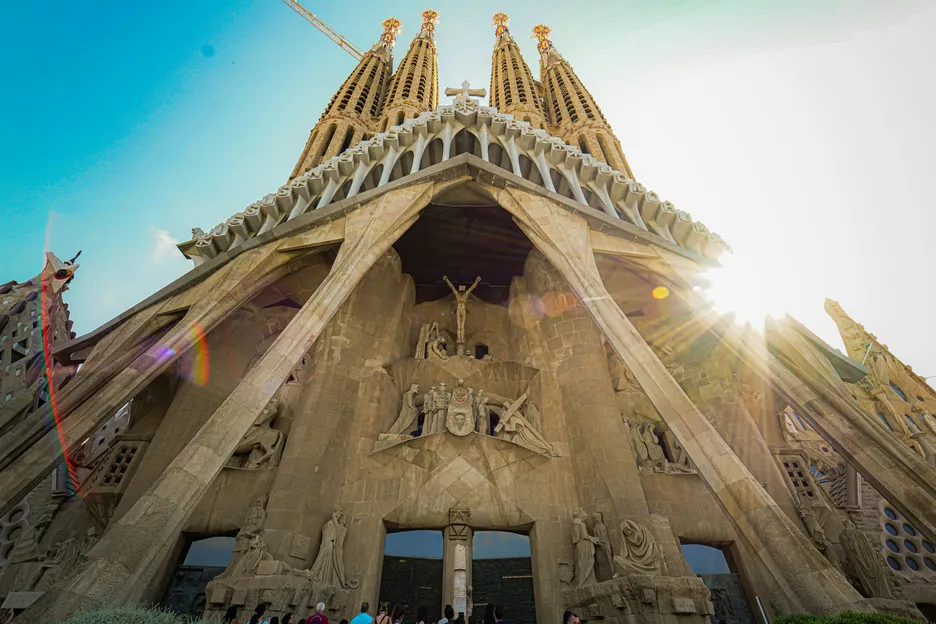 A low view of Sagrada Familia in Barcelona, by Csaba Veres on Unsplash