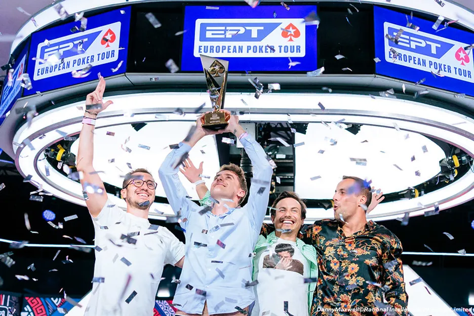 Thomas Eychenne celebrates with his Parisian friends