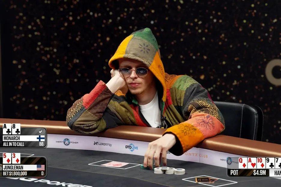 Ossi Ketola can't find a call on the river in a monster pot. 