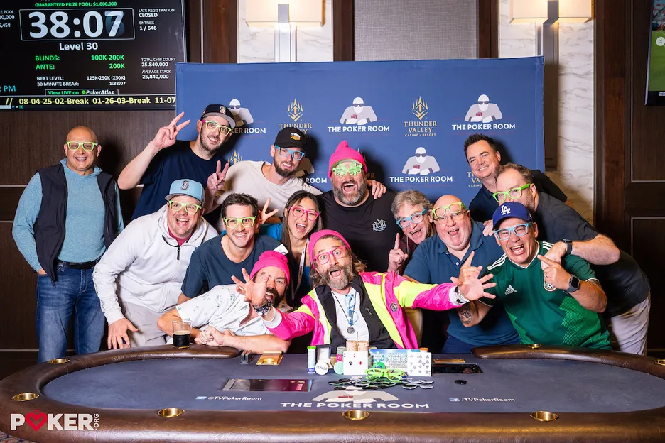 Kniep brought plenty of props for his winners photo, just in case