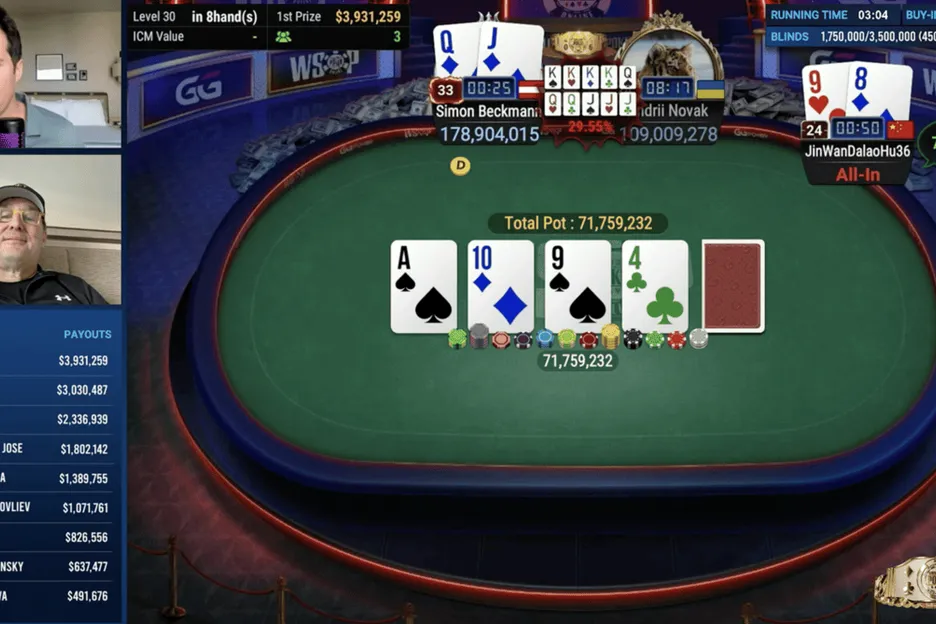 Moyan Chen had to fade several outs on the river to survive this clash, but the poker gods weren't with him on this one. 