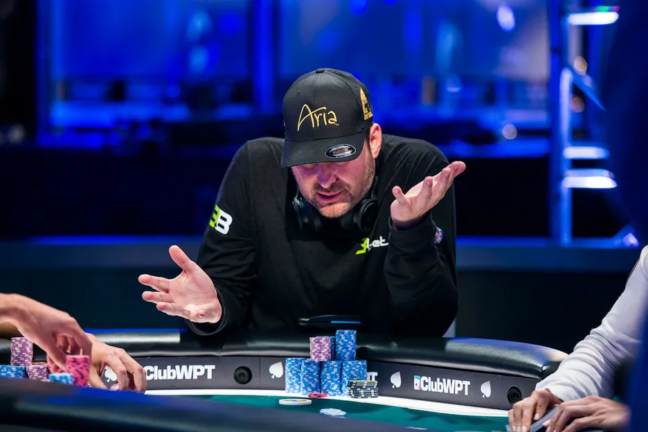 Phil Hellmuth ponders a play at the WPT poker tables