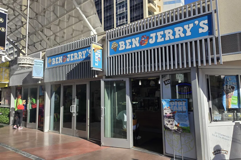 Ben and Jerry's is near the front of the outside food court at Horseshoe. 