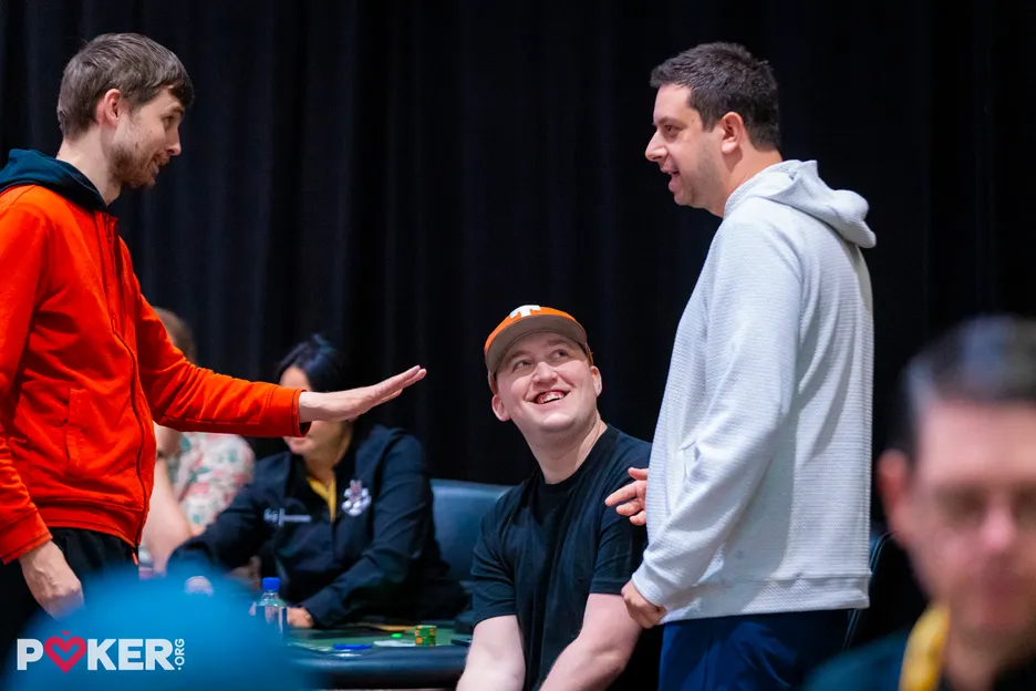 Texas Mike and Jared Bleznick share a moment of zen with Kabrhel. 