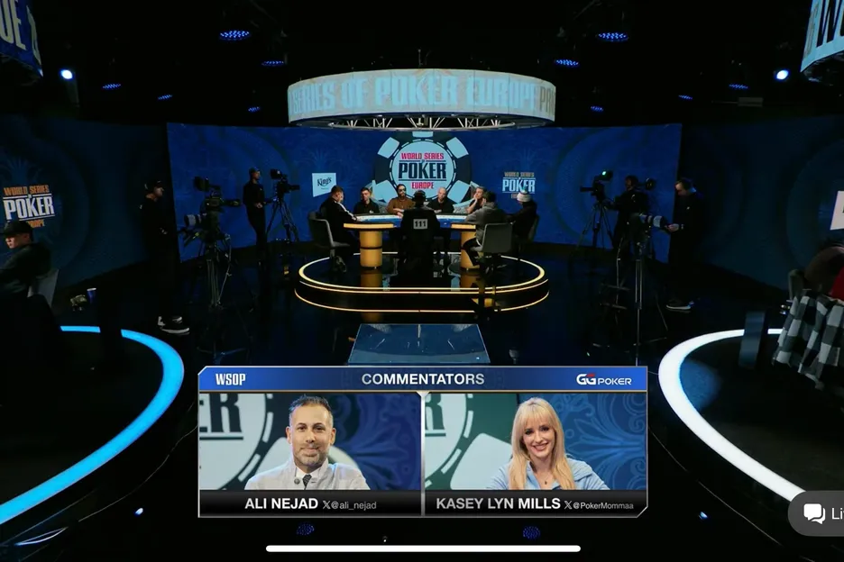 Ali Nejad and Kasey Lyn Mills commentating at the 2026 WSOP Europe Prague events.