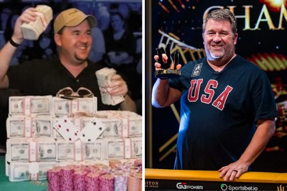 Chris Moneymaker winning the WSOP Main Event in 2003, and the Triton Poker Super High Roller over 20 years later.
