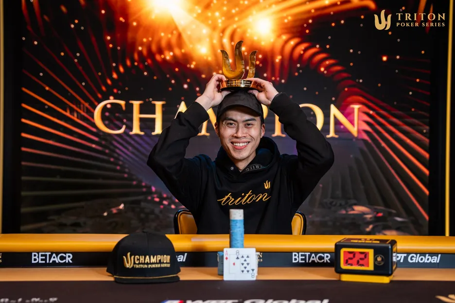 Kiat Lee wins his first Triton trophy after making 17 final tables. 