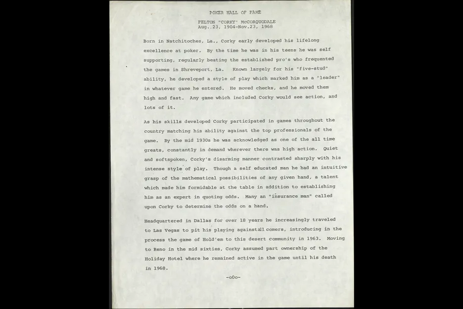 Binion's wrote unique biographies of each inductee. 