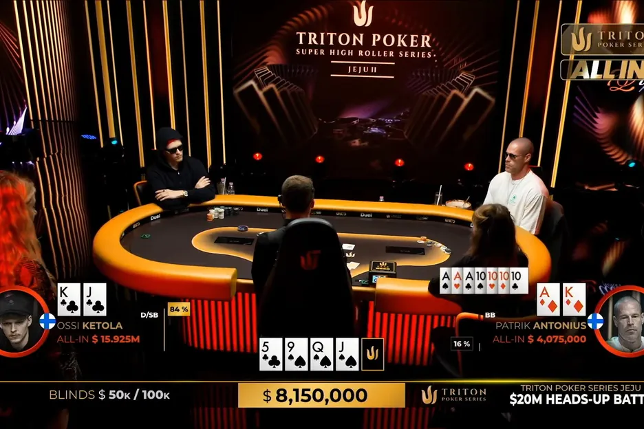 Ossi Ketola paired his jack on the turn with Patrik Antonius all-in and at risk.