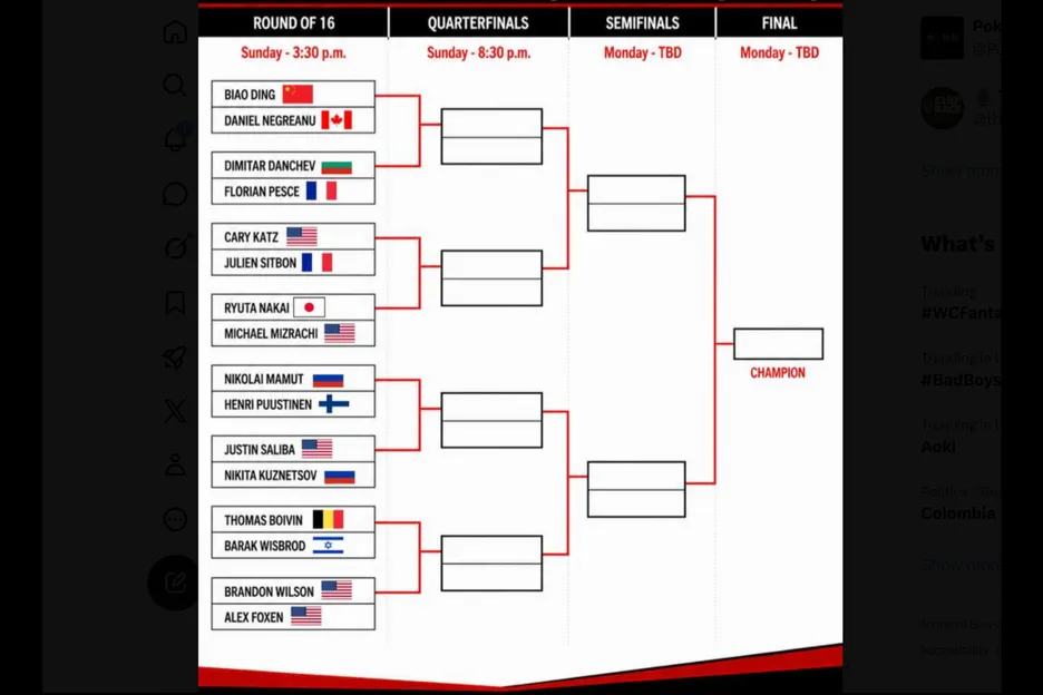 $25K Heads-Up Championship Round of 16 draw.