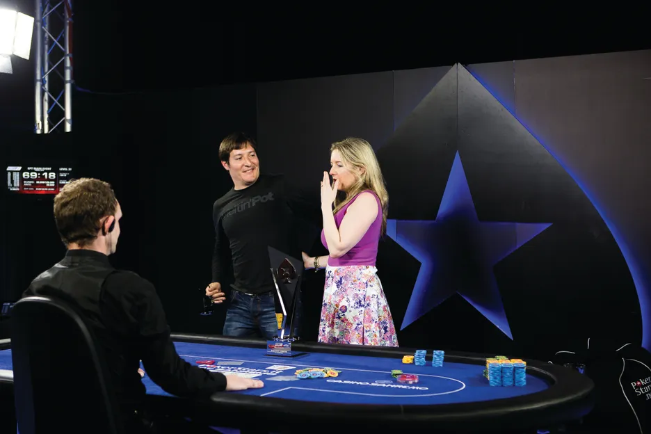 The moment Victoria Coren Mitchell realizes she's won her second EPT Main Event title. 