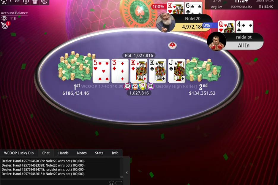 The final hand of the WCOOP NLHE Super Tuesday High Roller.