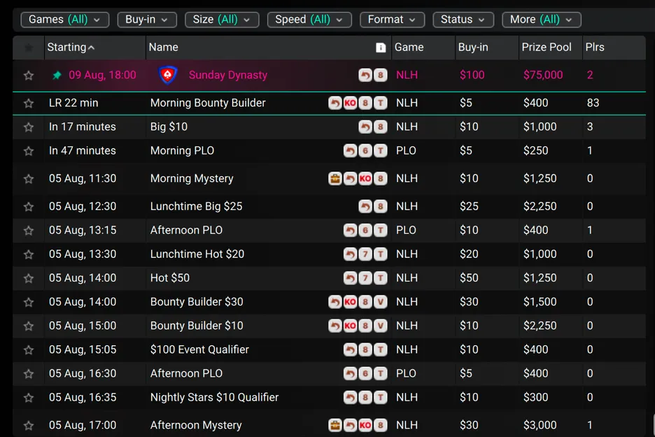 The updated lobby introduces a new set of tournaments.