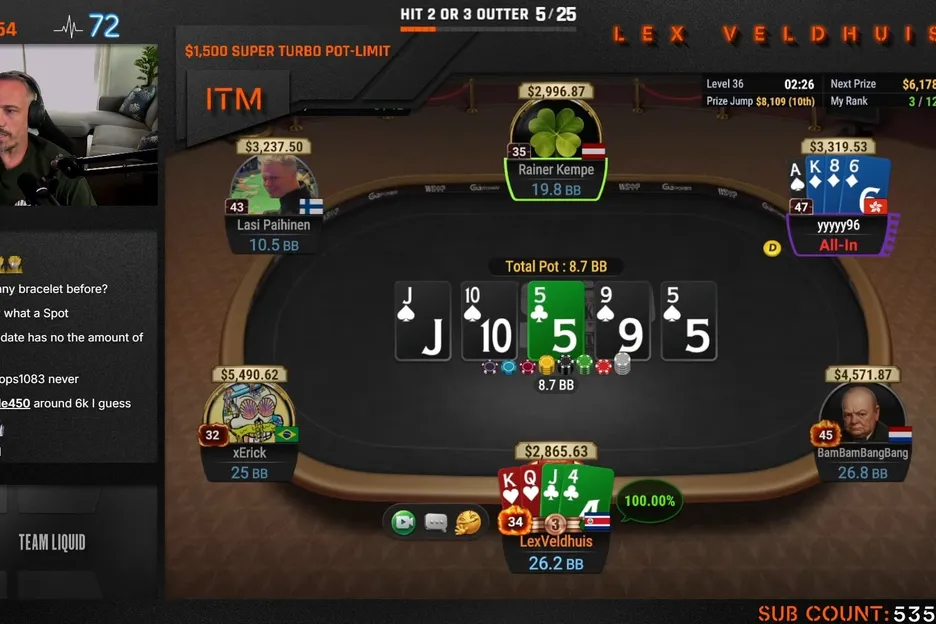 Lex Veldhuis wins a pot to give him the chip lead with 11 players left.