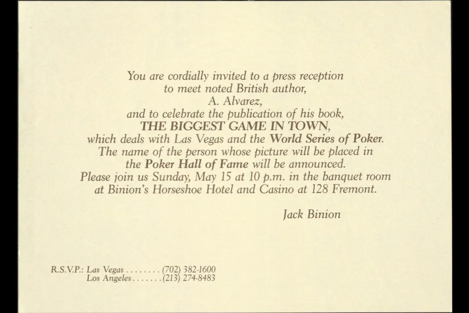 1983 WSOP press tournament invitation