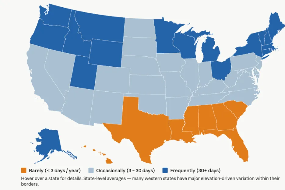 Snow coverage map of the U.S.
