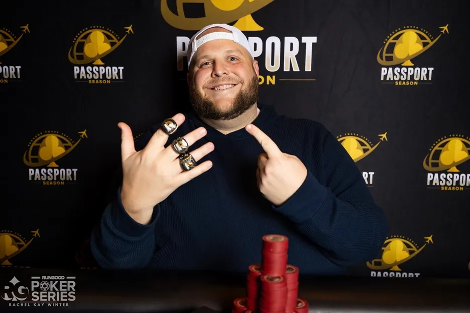 Nick Rigby showcases the three rings he won in St. Louis and the six total RunGood rings in his collection thus far.