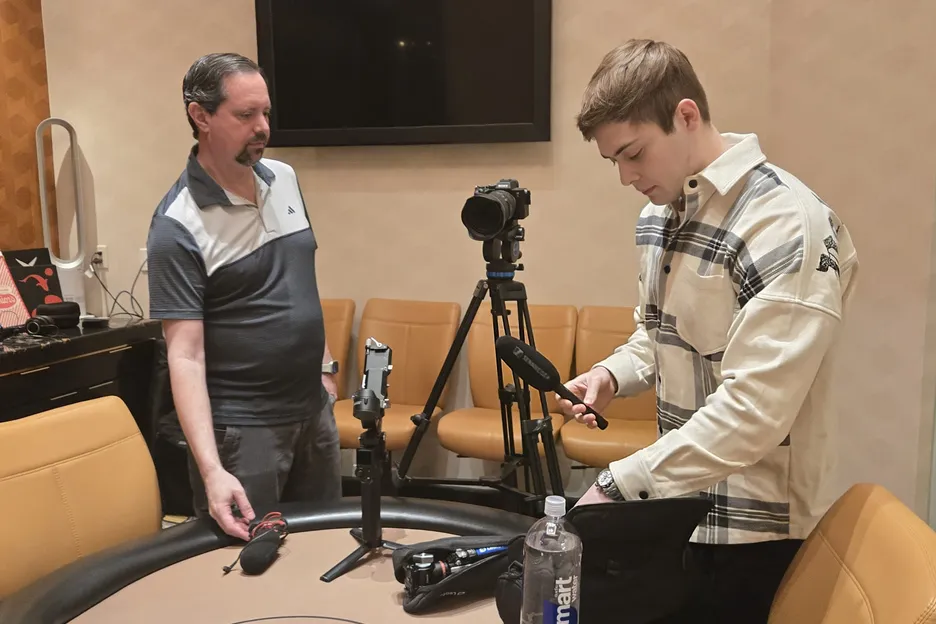 Frankie C had plenty of extra time to set up his equipment with videographer Adam Peiken. 