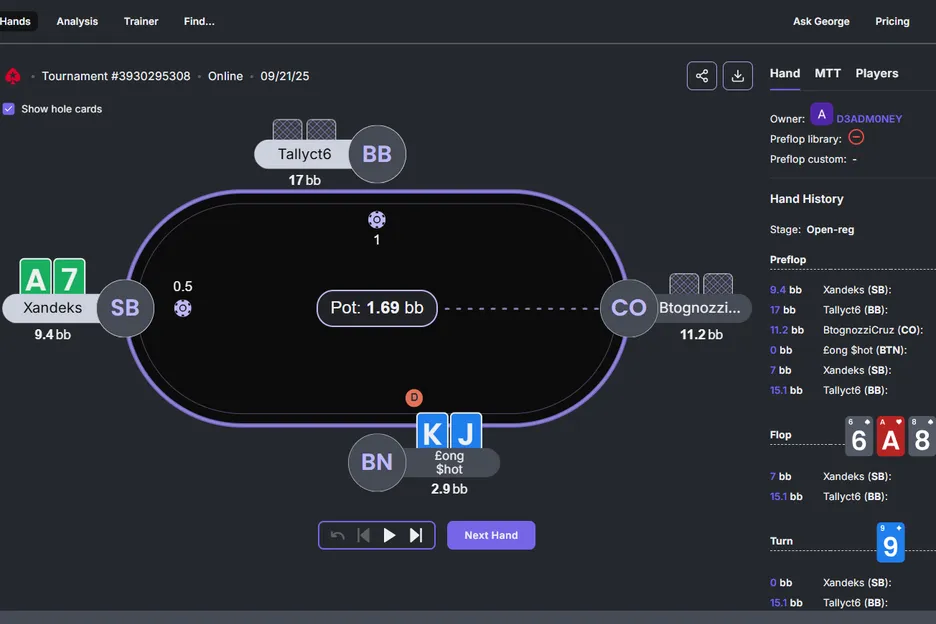 Upload your personal hand histories to track and review spots you want to analyze.