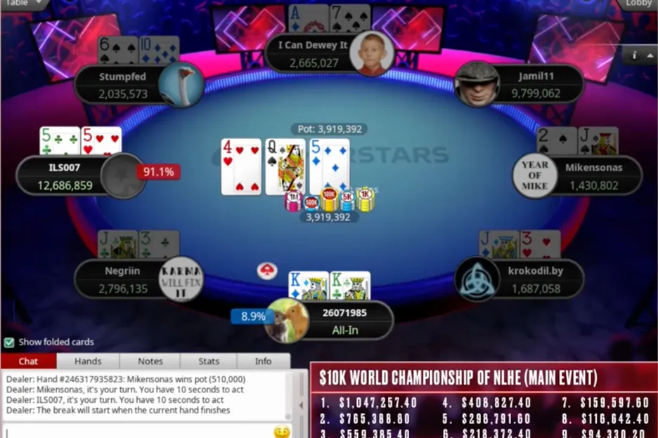 Ivan "ILS007" Stokes eliminates Cristoph Vogelsang in the final hand of the 2023 WCOOP Main Event Day 2