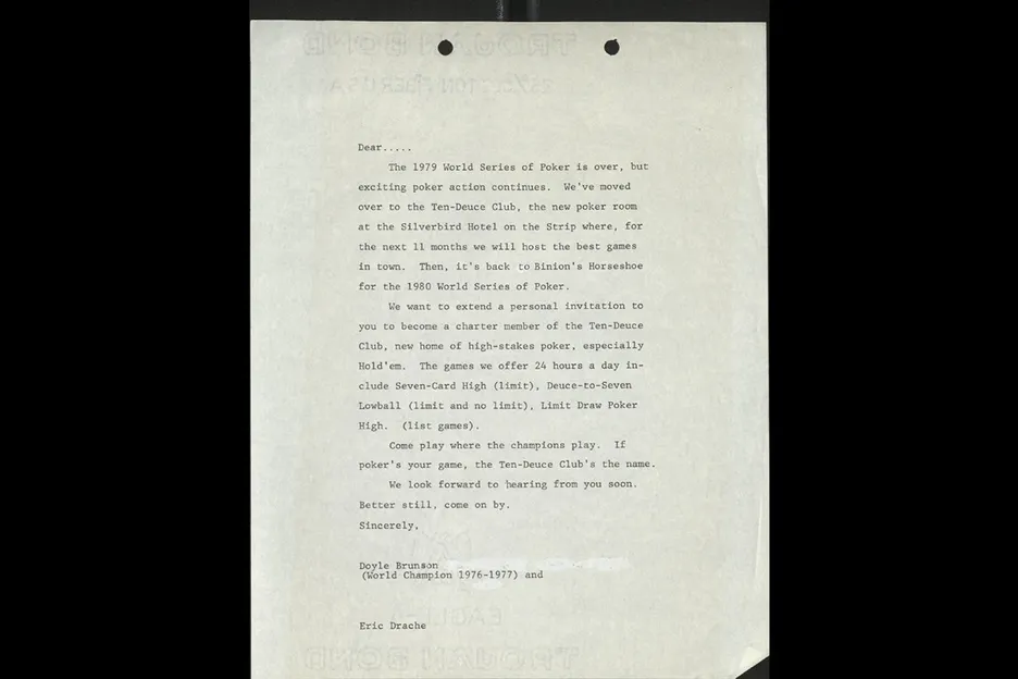 A draft for an invitation to be given to players at the 1979 WSOP promised to fill the poker void after the series. 