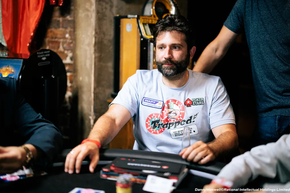 Joe Stapleton sporting a Trapped t-shirt at the poker table. 