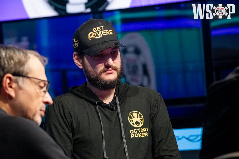 Nick Hellmuth played on the feature table and had a rough day but bagged for Day 2.