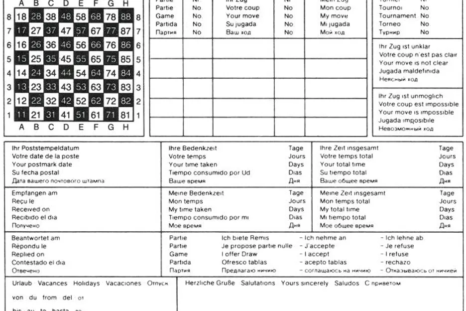 The format has the feel of postal chess, a way for people to play together at distance before the Internet.