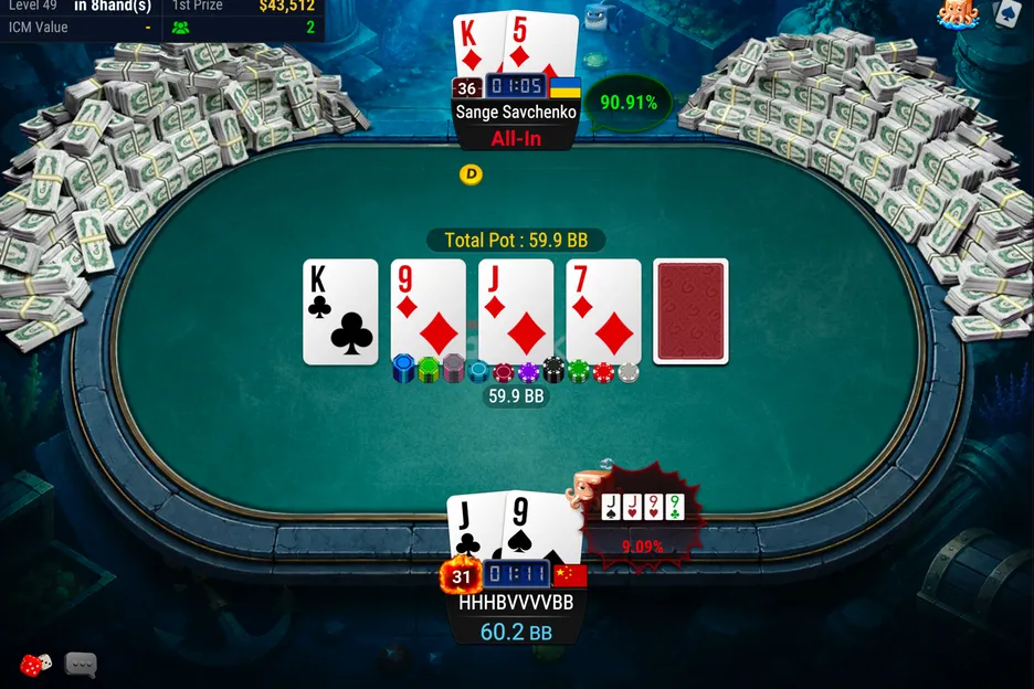 Sange Savchenko drew level with his opponent after this key hand went his way. 