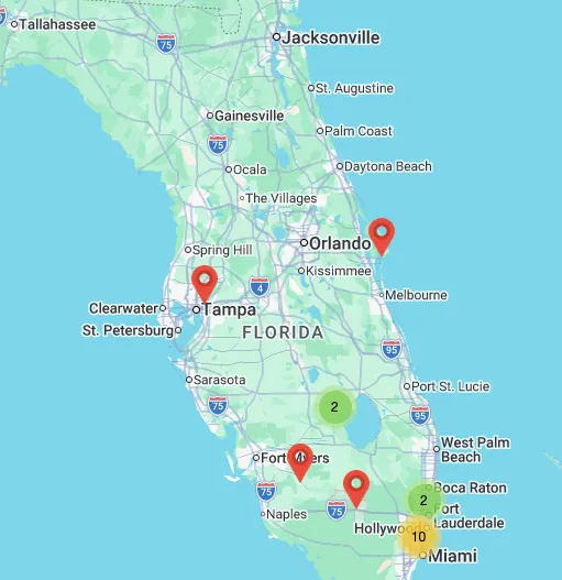Florida casinos (Best Bet Jacksonville not shown)