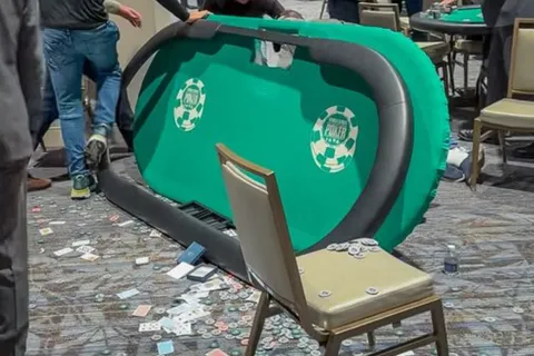 A man flipped three tables while the WSOP Circuit Cherokee Main Event was on break. 